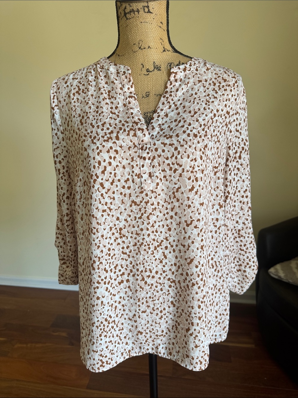 Daniel Rainn Cream Blouse with Brown Spot Print